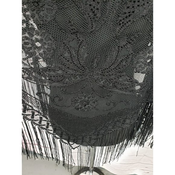 INC International Concepts Black Lace Fringe Floral Evening Shawl Wrap - Picture 6 of 8